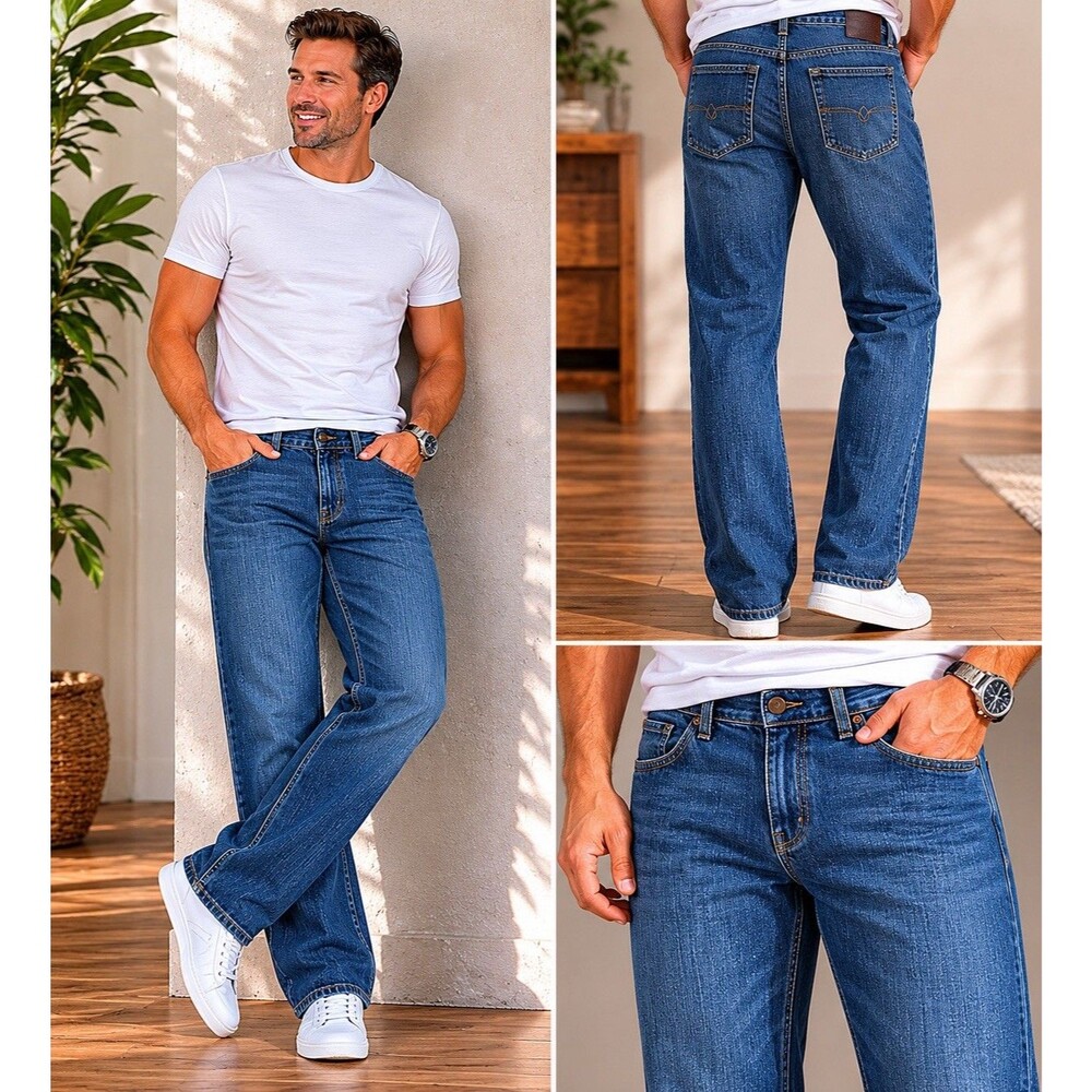 Agave Waterman Jeans Mens 34x34 Blue Medium Wash Relaxed Straight Denim USA